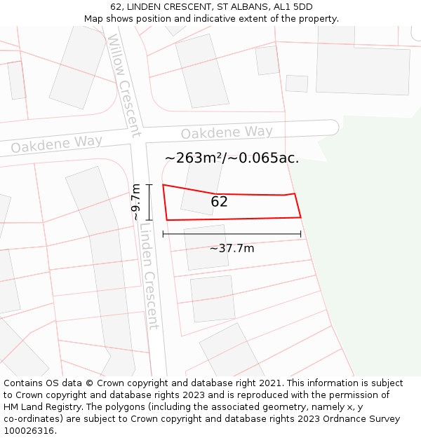 62, LINDEN CRESCENT, ST ALBANS, AL1 5DD: Plot and title map