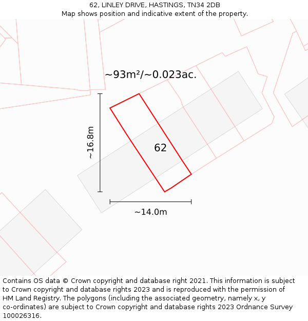62, LINLEY DRIVE, HASTINGS, TN34 2DB: Plot and title map