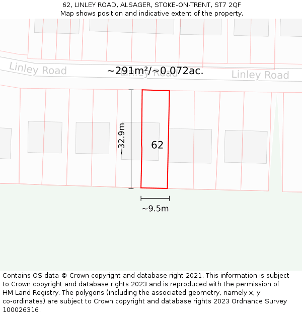 62, LINLEY ROAD, ALSAGER, STOKE-ON-TRENT, ST7 2QF: Plot and title map
