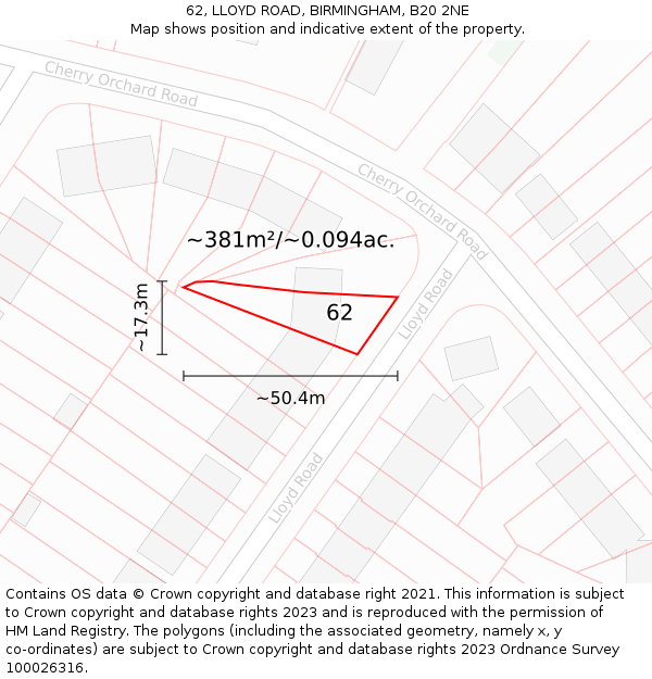 62, LLOYD ROAD, BIRMINGHAM, B20 2NE: Plot and title map