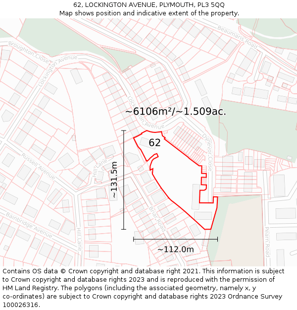 62, LOCKINGTON AVENUE, PLYMOUTH, PL3 5QQ: Plot and title map