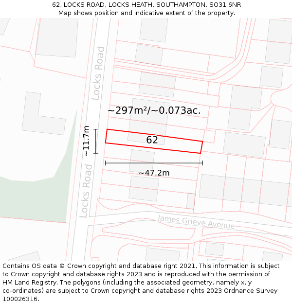 62, LOCKS ROAD, LOCKS HEATH, SOUTHAMPTON, SO31 6NR: Plot and title map
