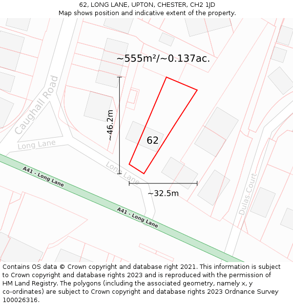 62, LONG LANE, UPTON, CHESTER, CH2 1JD: Plot and title map