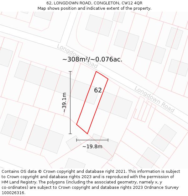 62, LONGDOWN ROAD, CONGLETON, CW12 4QR: Plot and title map