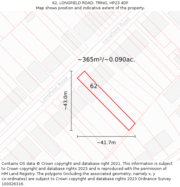 62, LONGFIELD ROAD, TRING, HP23 4DF: Plot and title map