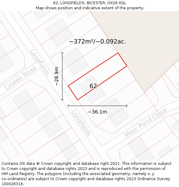 62, LONGFIELDS, BICESTER, OX26 6QL: Plot and title map
