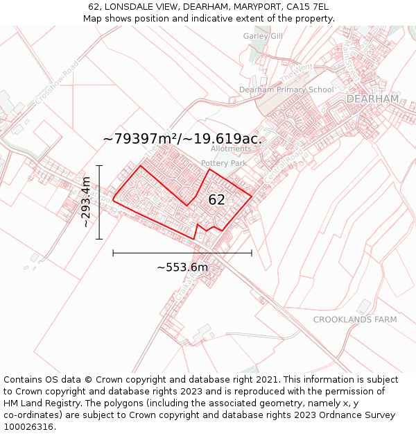 62, LONSDALE VIEW, DEARHAM, MARYPORT, CA15 7EL: Plot and title map