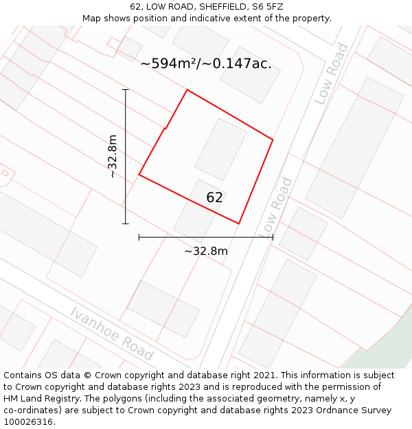 62, LOW ROAD, SHEFFIELD, S6 5FZ: Plot and title map
