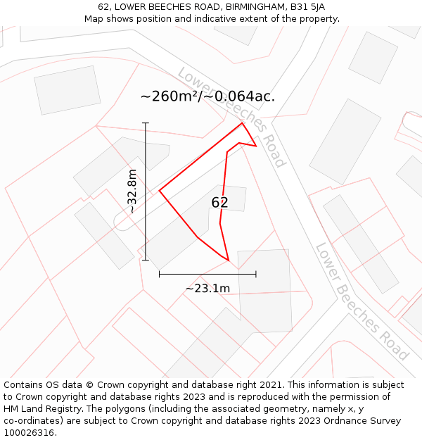 62, LOWER BEECHES ROAD, BIRMINGHAM, B31 5JA: Plot and title map
