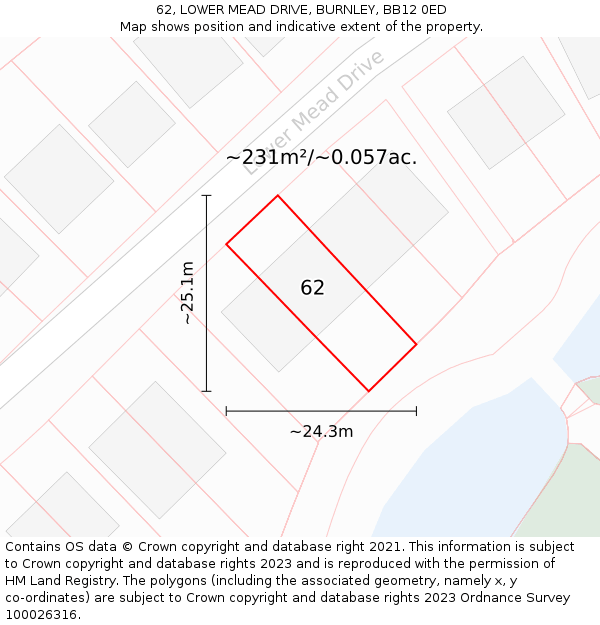 62, LOWER MEAD DRIVE, BURNLEY, BB12 0ED: Plot and title map