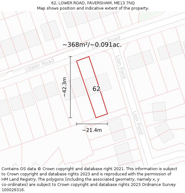 62, LOWER ROAD, FAVERSHAM, ME13 7NQ: Plot and title map