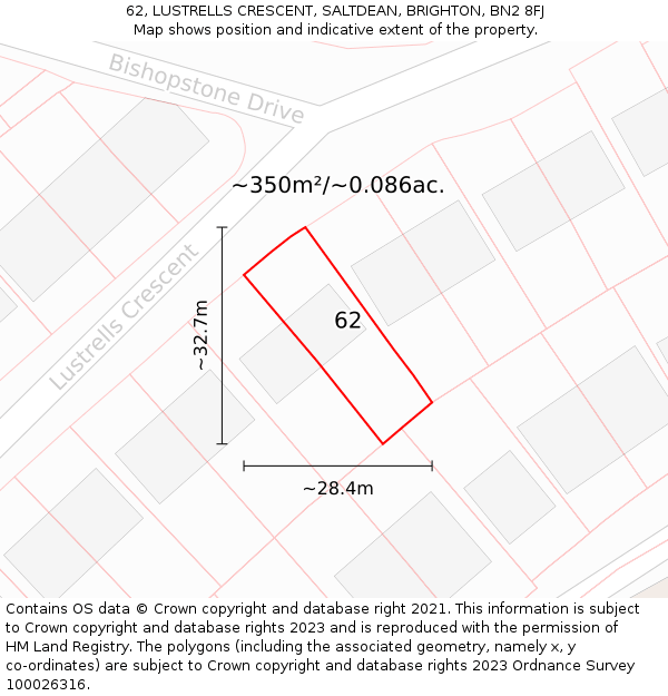 62, LUSTRELLS CRESCENT, SALTDEAN, BRIGHTON, BN2 8FJ: Plot and title map