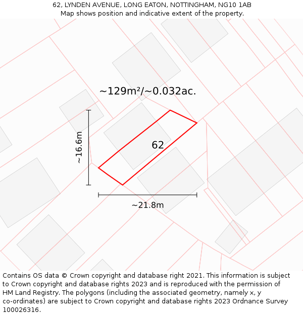 62, LYNDEN AVENUE, LONG EATON, NOTTINGHAM, NG10 1AB: Plot and title map