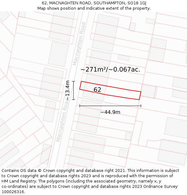 62, MACNAGHTEN ROAD, SOUTHAMPTON, SO18 1GJ: Plot and title map