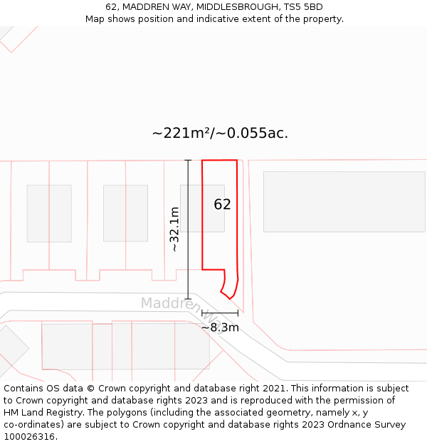 62, MADDREN WAY, MIDDLESBROUGH, TS5 5BD: Plot and title map