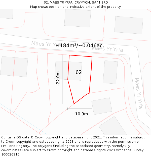 62, MAES YR YRFA, CRYMYCH, SA41 3RD: Plot and title map