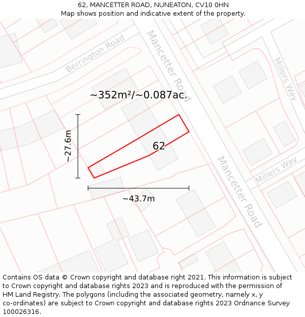 62, MANCETTER ROAD, NUNEATON, CV10 0HN: Plot and title map