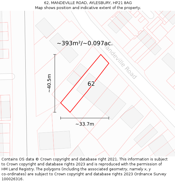 62, MANDEVILLE ROAD, AYLESBURY, HP21 8AG: Plot and title map