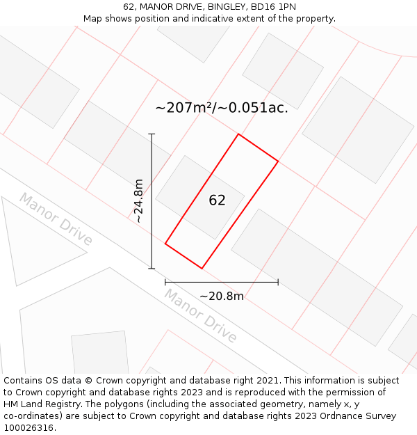 62, MANOR DRIVE, BINGLEY, BD16 1PN: Plot and title map