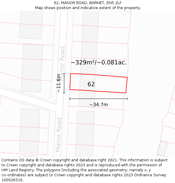 62, MANOR ROAD, BARNET, EN5 2LF: Plot and title map