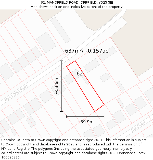 62, MANORFIELD ROAD, DRIFFIELD, YO25 5JE: Plot and title map