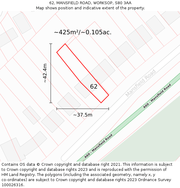62, MANSFIELD ROAD, WORKSOP, S80 3AA: Plot and title map