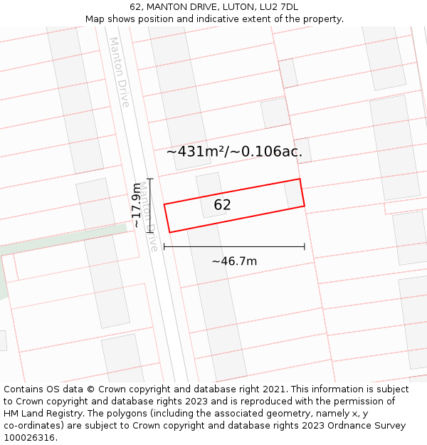 62, MANTON DRIVE, LUTON, LU2 7DL: Plot and title map