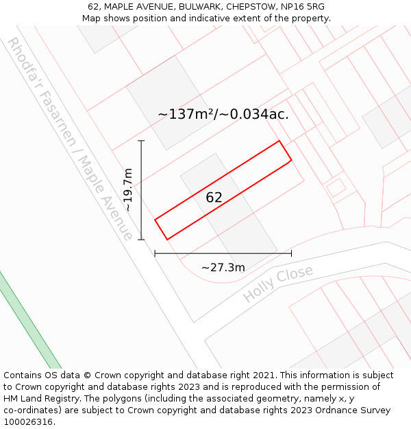 62, MAPLE AVENUE, BULWARK, CHEPSTOW, NP16 5RG: Plot and title map