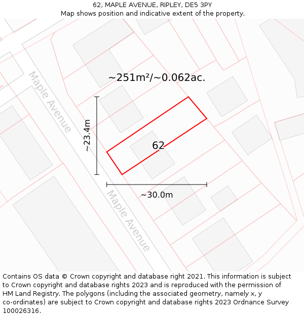 62, MAPLE AVENUE, RIPLEY, DE5 3PY: Plot and title map