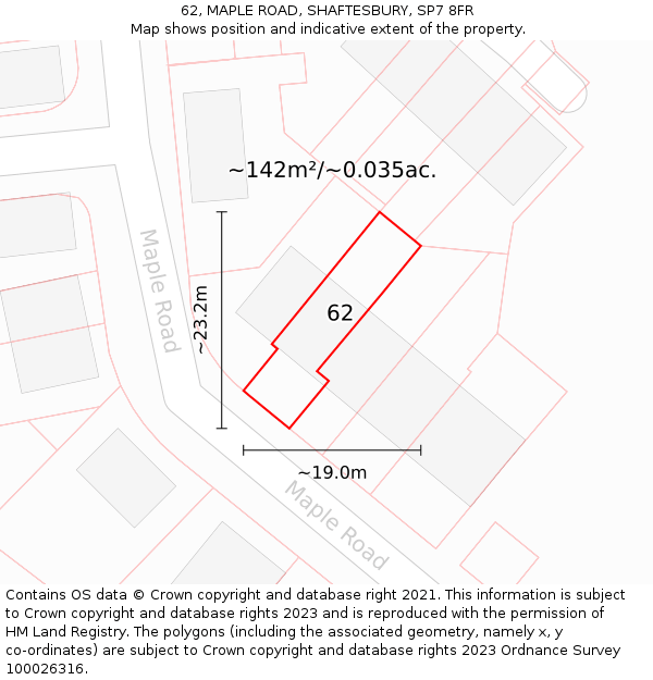 62, MAPLE ROAD, SHAFTESBURY, SP7 8FR: Plot and title map