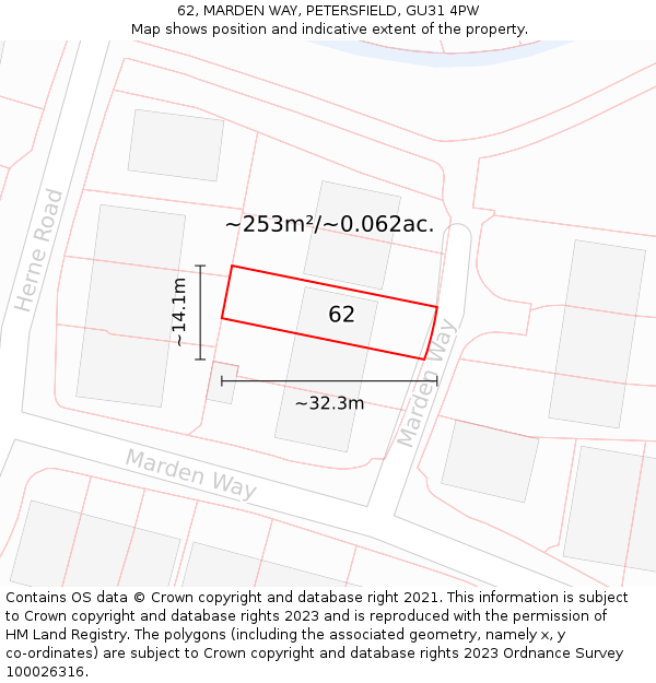 62, MARDEN WAY, PETERSFIELD, GU31 4PW: Plot and title map