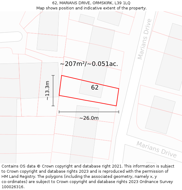 62, MARIANS DRIVE, ORMSKIRK, L39 1LQ: Plot and title map