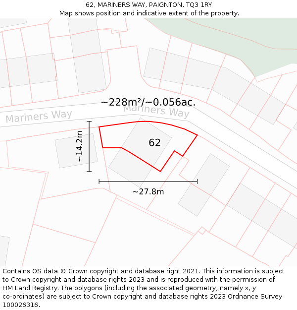 62, MARINERS WAY, PAIGNTON, TQ3 1RY: Plot and title map