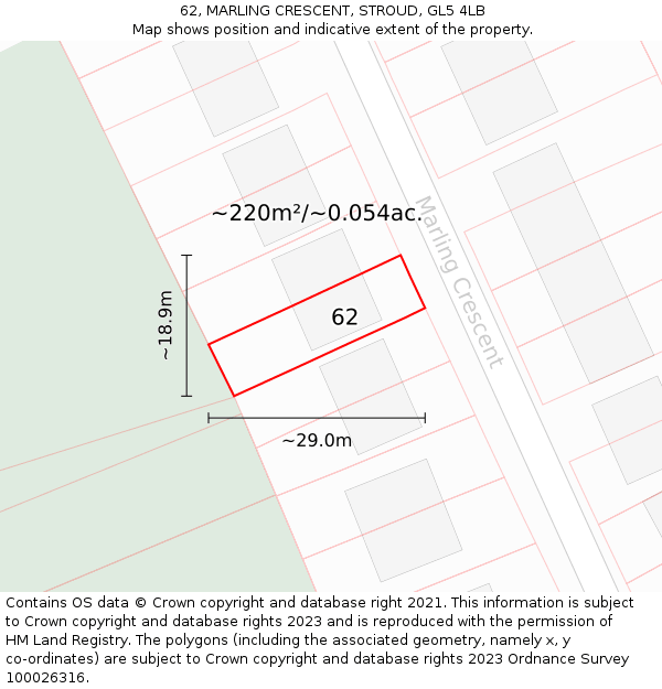 62, MARLING CRESCENT, STROUD, GL5 4LB: Plot and title map