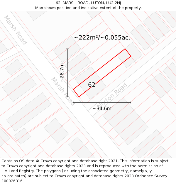 62, MARSH ROAD, LUTON, LU3 2NJ: Plot and title map