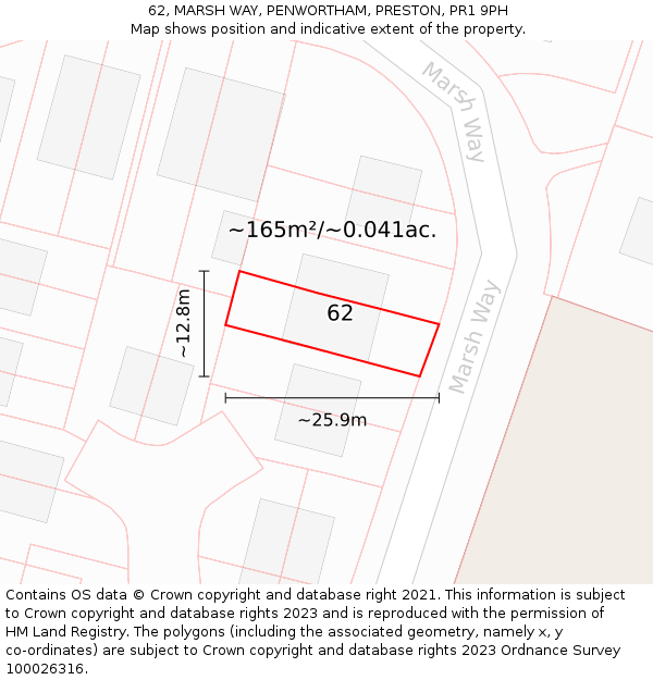 62, MARSH WAY, PENWORTHAM, PRESTON, PR1 9PH: Plot and title map
