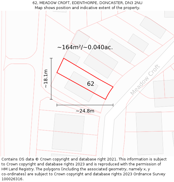 62, MEADOW CROFT, EDENTHORPE, DONCASTER, DN3 2NU: Plot and title map