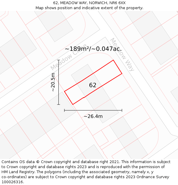 62, MEADOW WAY, NORWICH, NR6 6XX: Plot and title map