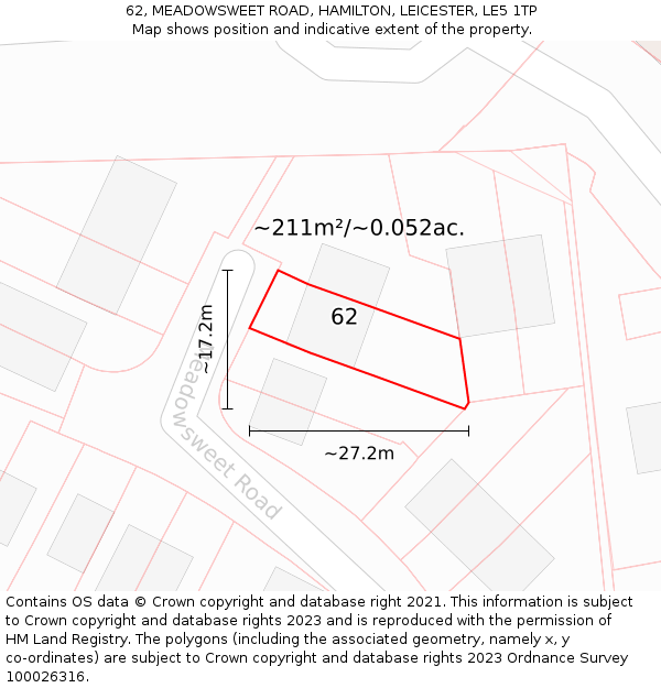 62, MEADOWSWEET ROAD, HAMILTON, LEICESTER, LE5 1TP: Plot and title map