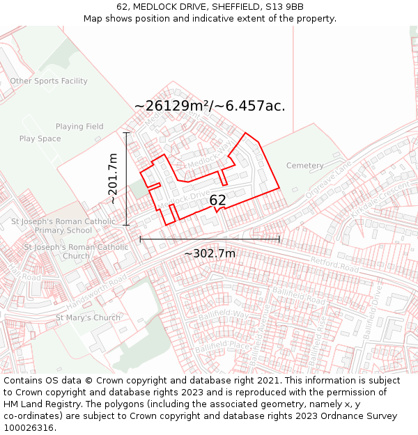 62, MEDLOCK DRIVE, SHEFFIELD, S13 9BB: Plot and title map