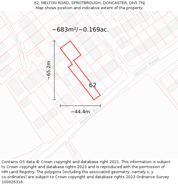 62, MELTON ROAD, SPROTBROUGH, DONCASTER, DN5 7NJ: Plot and title map