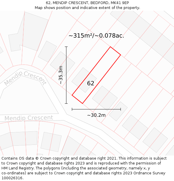 62, MENDIP CRESCENT, BEDFORD, MK41 9EP: Plot and title map