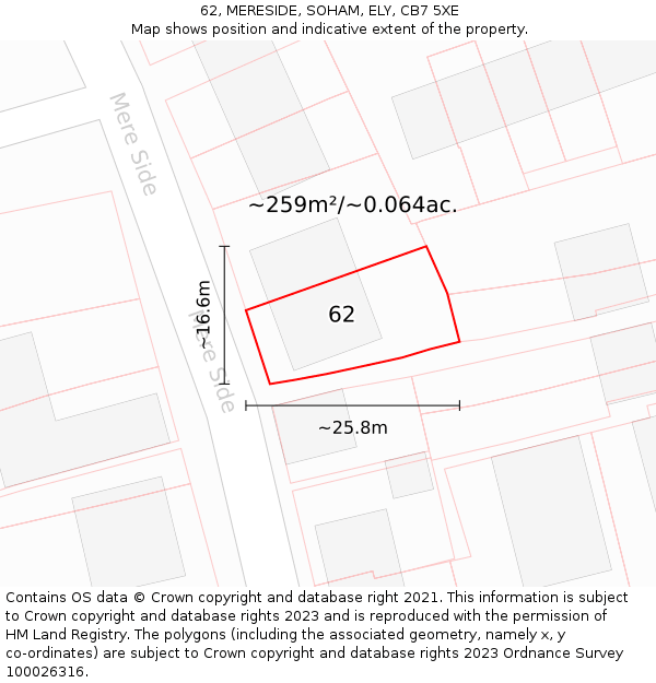 62, MERESIDE, SOHAM, ELY, CB7 5XE: Plot and title map