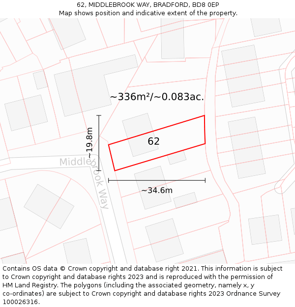 62, MIDDLEBROOK WAY, BRADFORD, BD8 0EP: Plot and title map