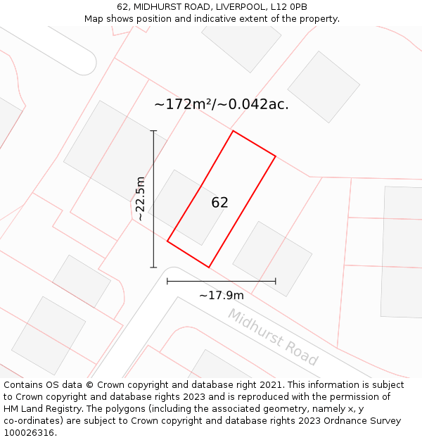62, MIDHURST ROAD, LIVERPOOL, L12 0PB: Plot and title map
