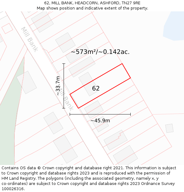 62, MILL BANK, HEADCORN, ASHFORD, TN27 9RE: Plot and title map