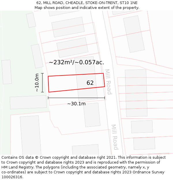 62, MILL ROAD, CHEADLE, STOKE-ON-TRENT, ST10 1NE: Plot and title map
