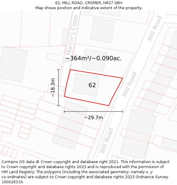 62, MILL ROAD, CROMER, NR27 0BH: Plot and title map