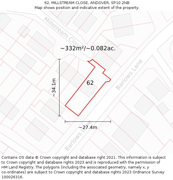 62, MILLSTREAM CLOSE, ANDOVER, SP10 2NB: Plot and title map