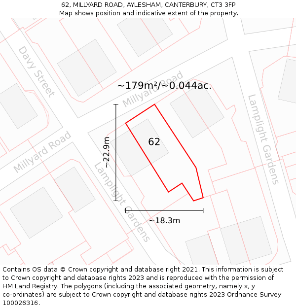 62, MILLYARD ROAD, AYLESHAM, CANTERBURY, CT3 3FP: Plot and title map
